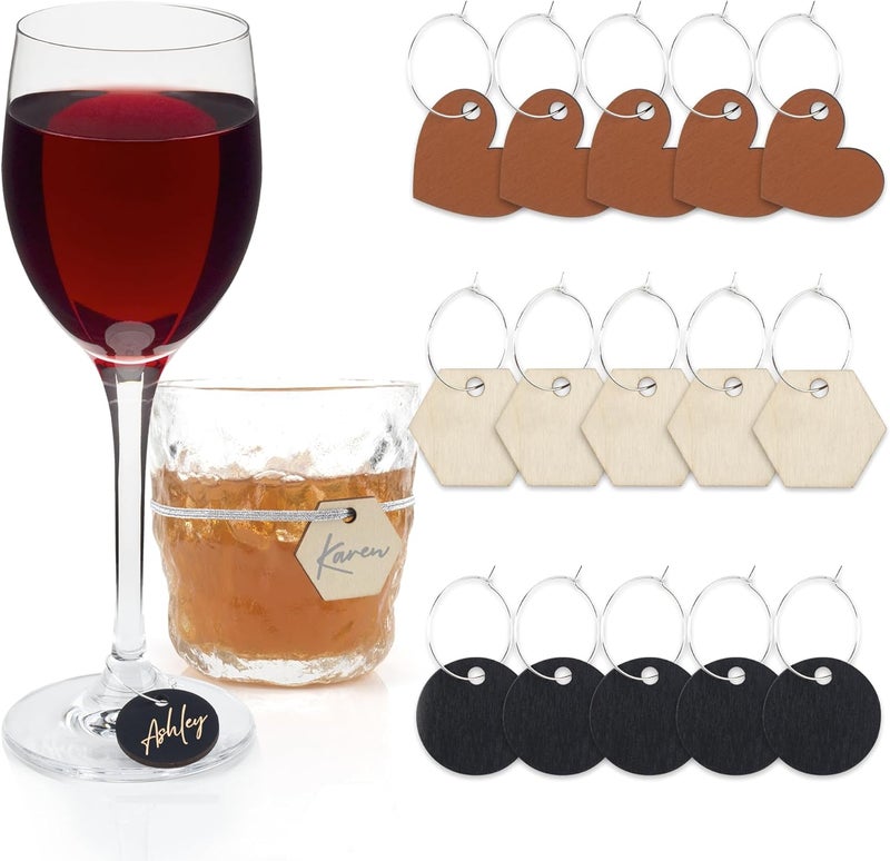 Temlum 60pcs Wine Glass Charms, Wood Wine Charms for Stem Glasses & Glass Cups Drink Markers Cup Identifiers for Birthday, Wedding Party Favors - Image 1